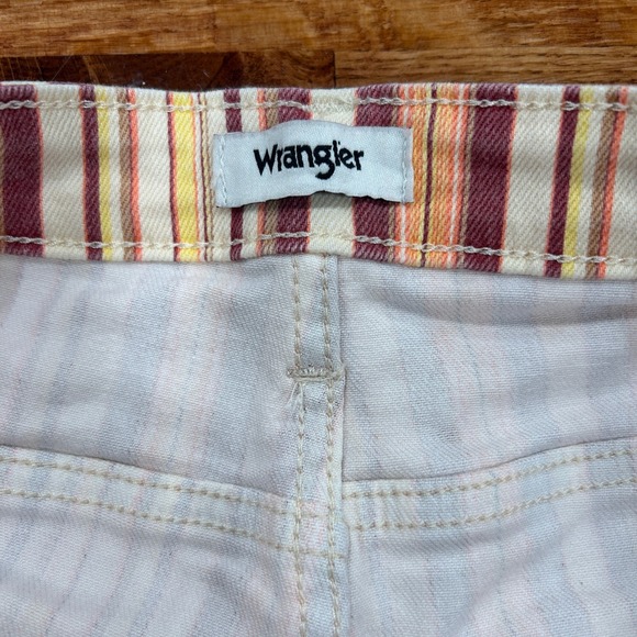 Wrangler Size 30 Striped Denim Cutoff Shorts Burgundy Orange Yellow Raw Hem - Picture 3 of 7